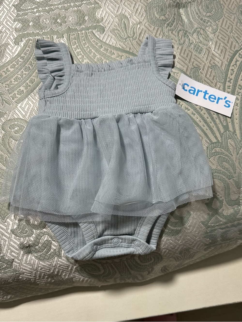 Carter’s Baby Girl Blue Smocked Tulle Dress Romper NWT